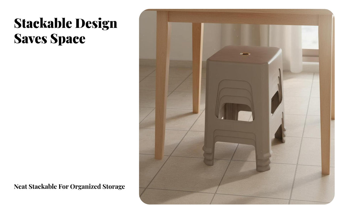 Thickened Design Square Plastic Stacking Stool Anti-Slip Stackable Square Stool Sturdy Backless Seat Easy to Clean for Families, Homeowners, Living Room, Kitchen, Bedroom, Bathroom