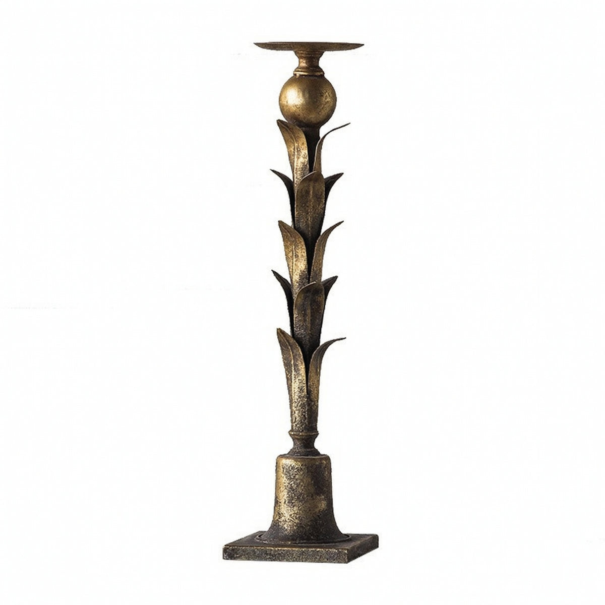 Pillar Candle Holder Antique-Style Candle Holder with Leaf Design for Sideboard