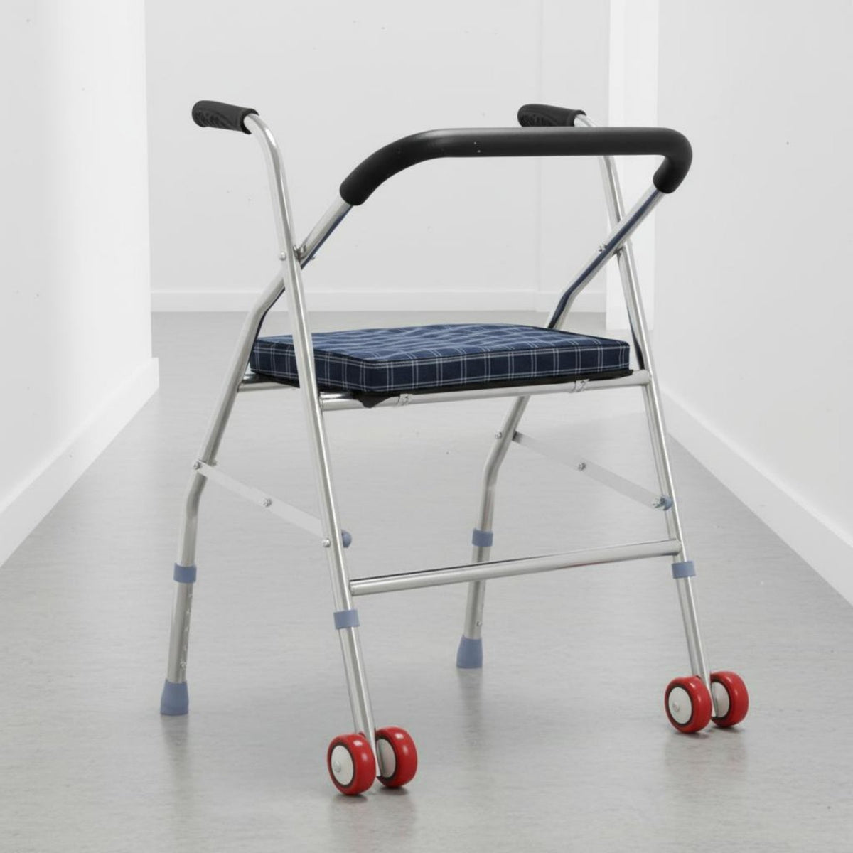Stainless Steel Two-Wheel Mobility Aid Quiet Wheels Folding Mobility Aid Adjustable Height Walking Frame Foldable for Seniors, Disabled People, Rehabilitation