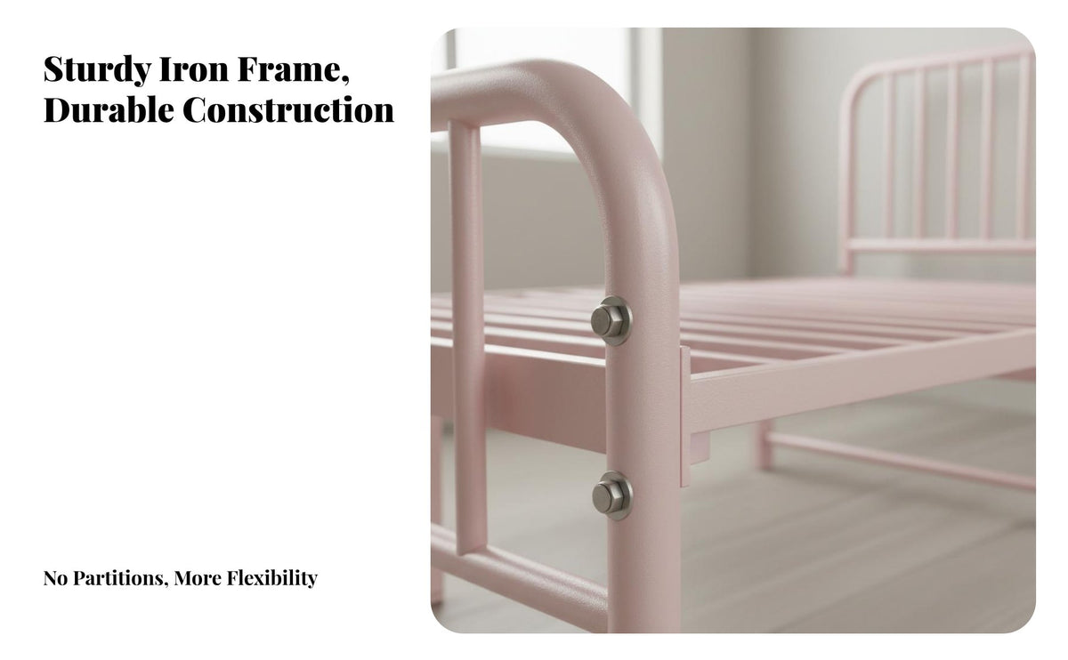 Metal Slat Bed Sturdy Construction Metal Slat Bed Frame Heavy Duty Wrought Iron Bedstead for Homeowners, Rental Property, Dorm Room, Apartment