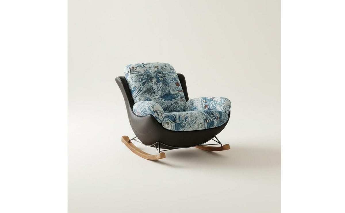 Rocking Recliner Chair Modern French Style Rocking Lounge Chair Soft Upholstery Lounge Armchair for Balcony, Reading Corner