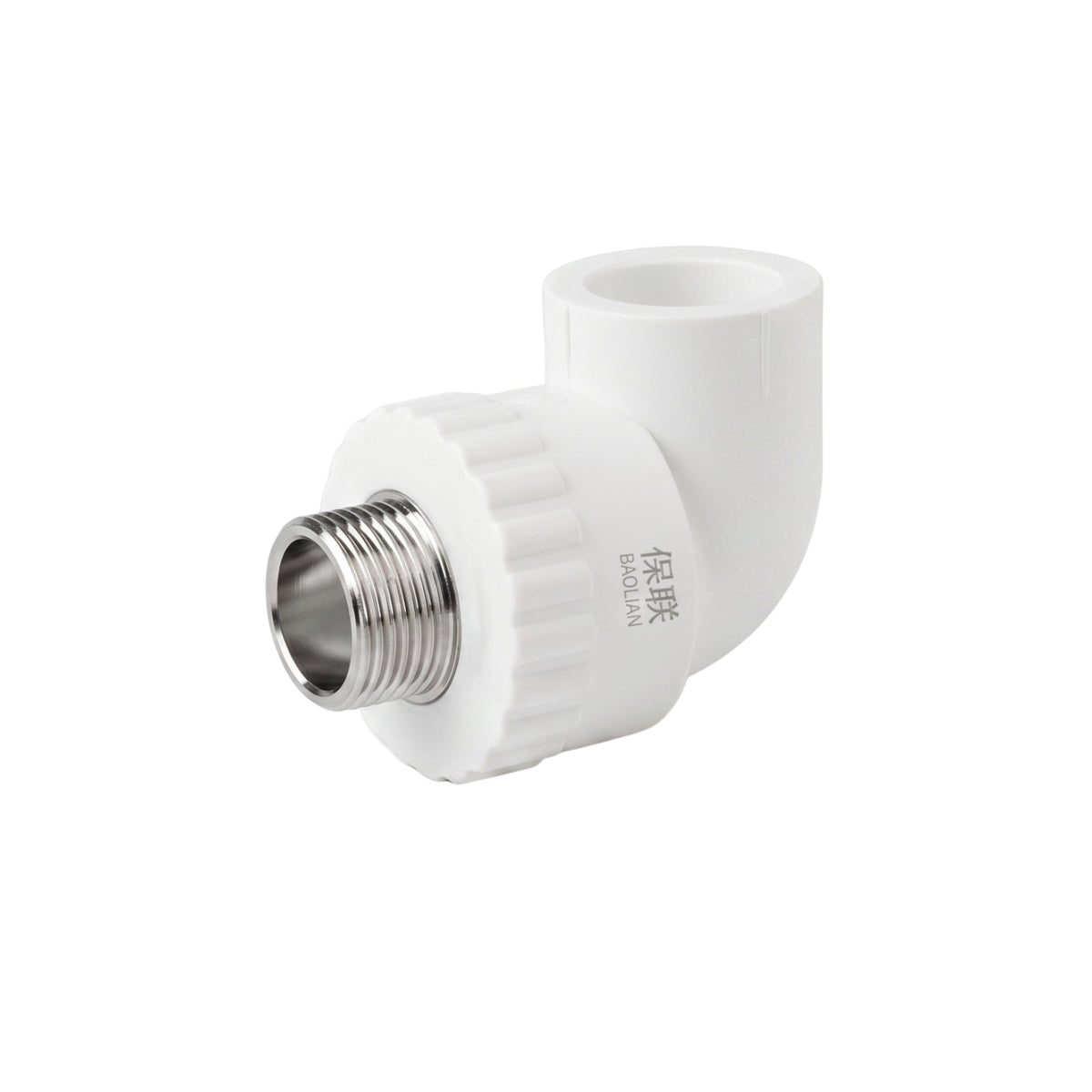 White Plastic Thread Adapter Ribbed Collar PPR Elbow Fitting Male Threaded Elbow Fitting