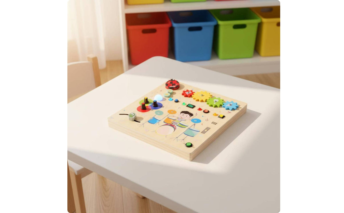 LED Wooden Busy Board with Light Effects for Kids