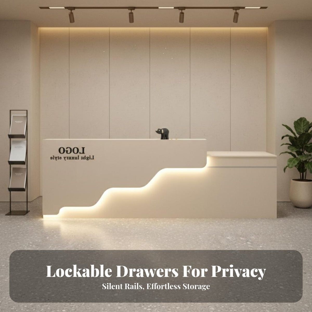 Modern LED Reception Desk Light Luxury Design Modern Reception Desk Thickened Desktop Illuminated Welcome Counter for Business Owners, Company Lobby