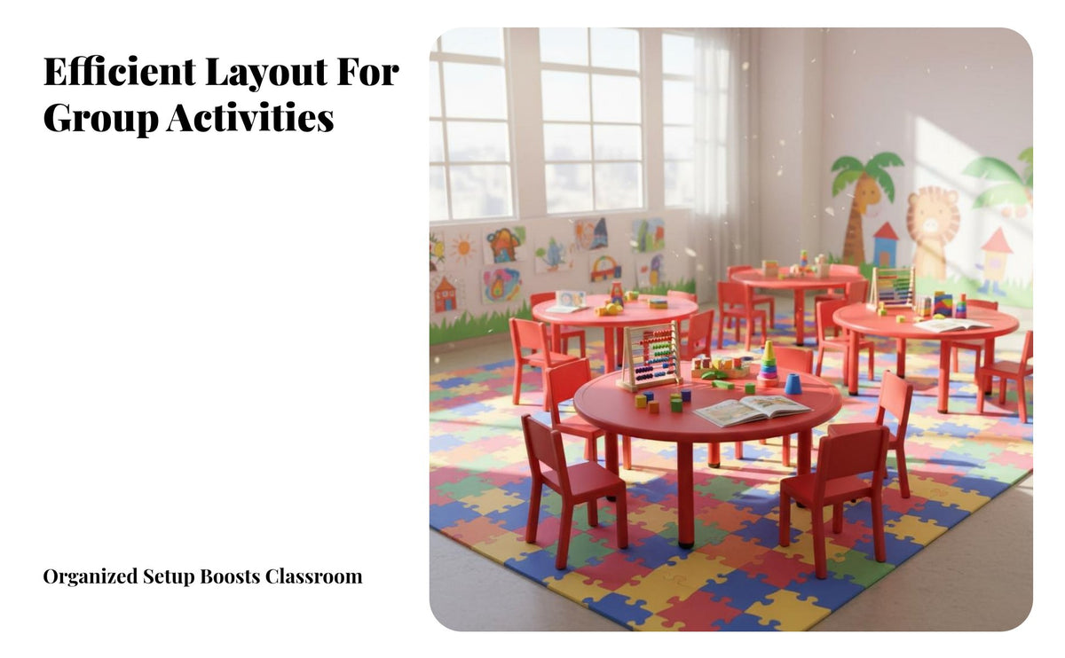 Safety Rounded Edges Kindergarten Learning Table Long-Lasting Construction Children's Study Desk and Chair Set Easy to Clean Round Plastic Kids Table Multi-Purpose for Preschoolers, Toddlers, Teachers, Early Education Center, Preschool, Classroom