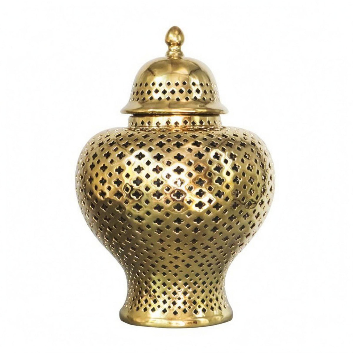 Perforated Lattice Jar Glazed Finish Baroque Ceramic Jar Fitted Lid for Entryway