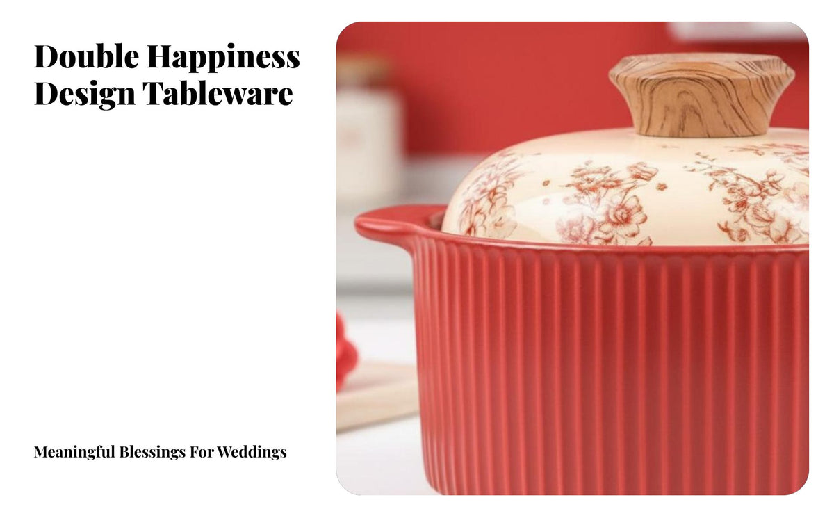 Red Ceramic Bowl Set, Elegant Dinnerware, Wedding Tableware for Adults