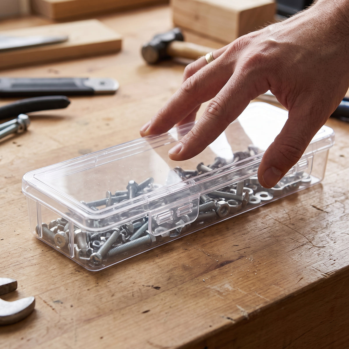 Clear Plastic Storage Box for Hardware Tools, Jewelry, or Fishing Tackle
