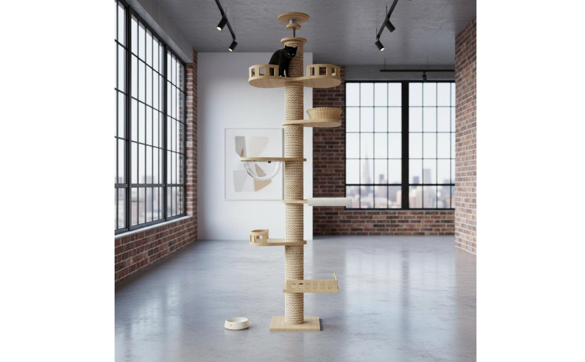 Easy Assembly Floor to Ceiling Cat Tree Solid Wood Pet Furniture for Multiple Cats