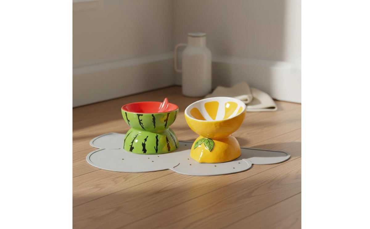 Whisker Fatigue Friendly Tilted Cat Food Bowl Easy to Clean Elevated Cat Bowl Non-Slip Raised Ceramic Pet Dish Dishwasher Safe for Cats, Kittens, Small Dogs