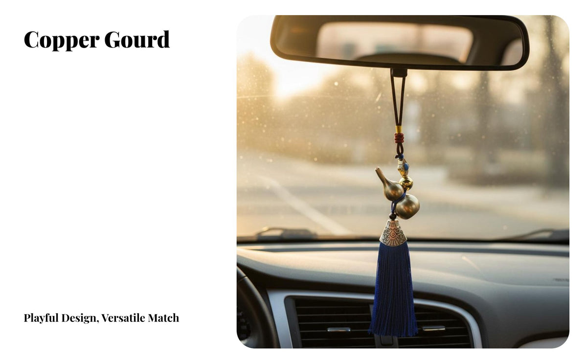 Colorful Tassels Car Rearview Mirror Ornament Versatile Use Brass Gourd Hanging Ornament Symbol of Prosperity for Women, Gift Givers