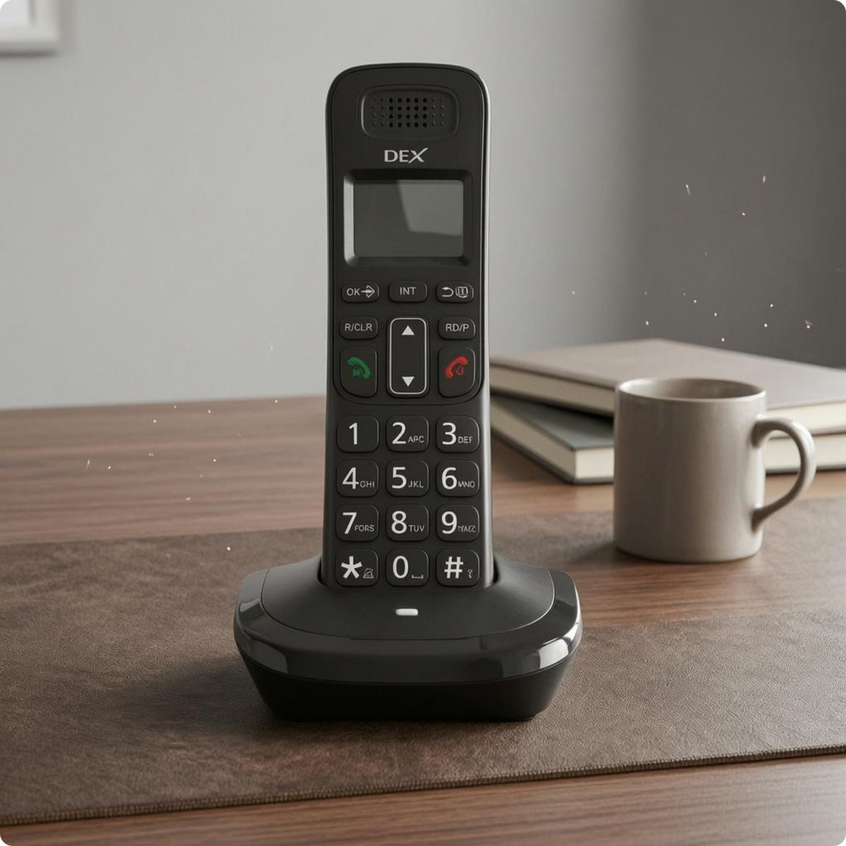 Numeric Keypad DECT Phone Compact Handset and Base Small Display Desktop Cordless Phone Black