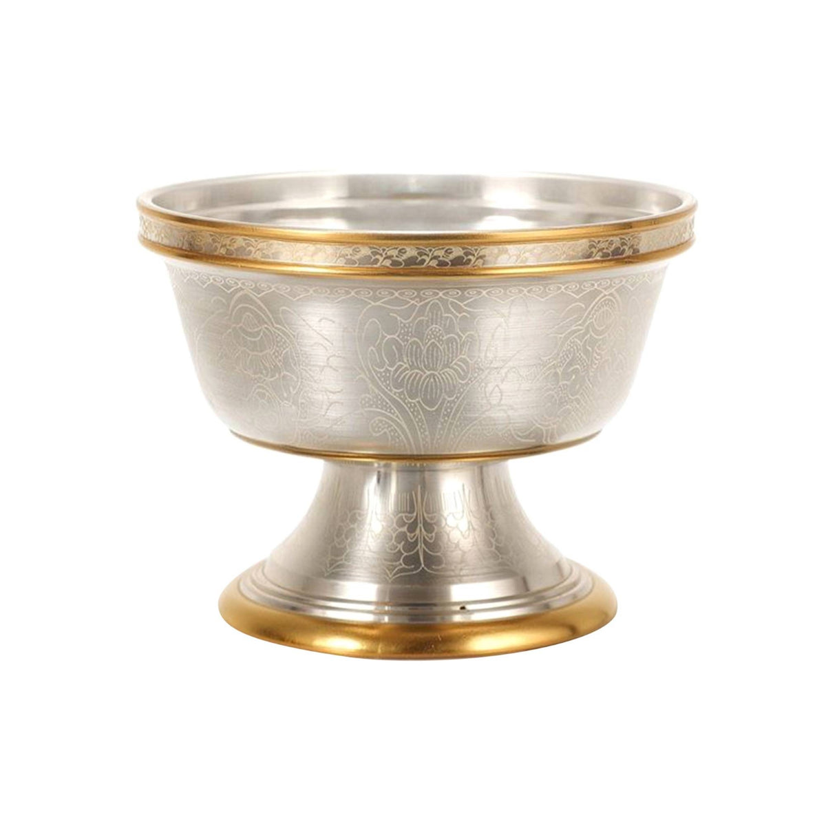 Tibetan Buddhist Pure Copper Water Offering Bowl Set - Eight Auspicious Symbols Engraved