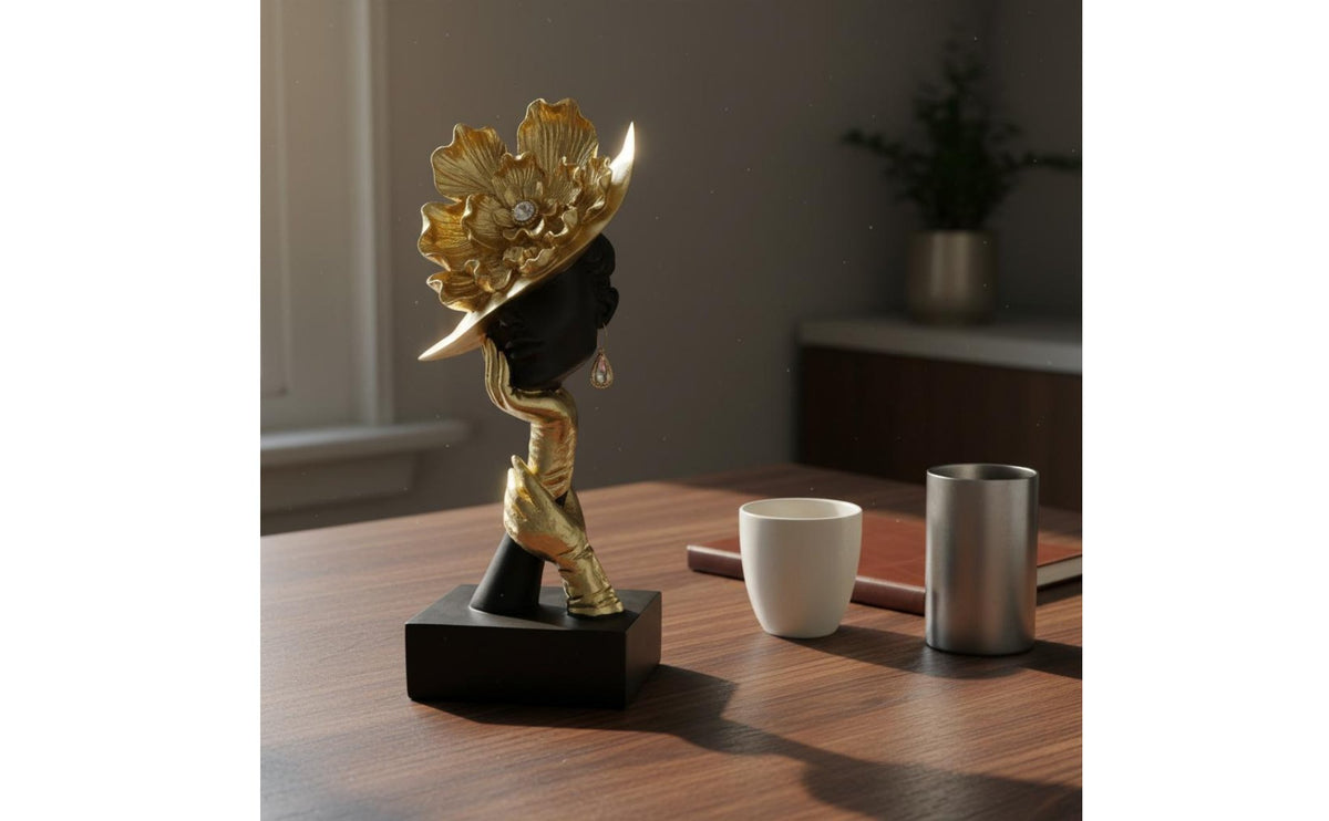 Face Sculpture Artistic Design Resin Statue Gold Finish for Office