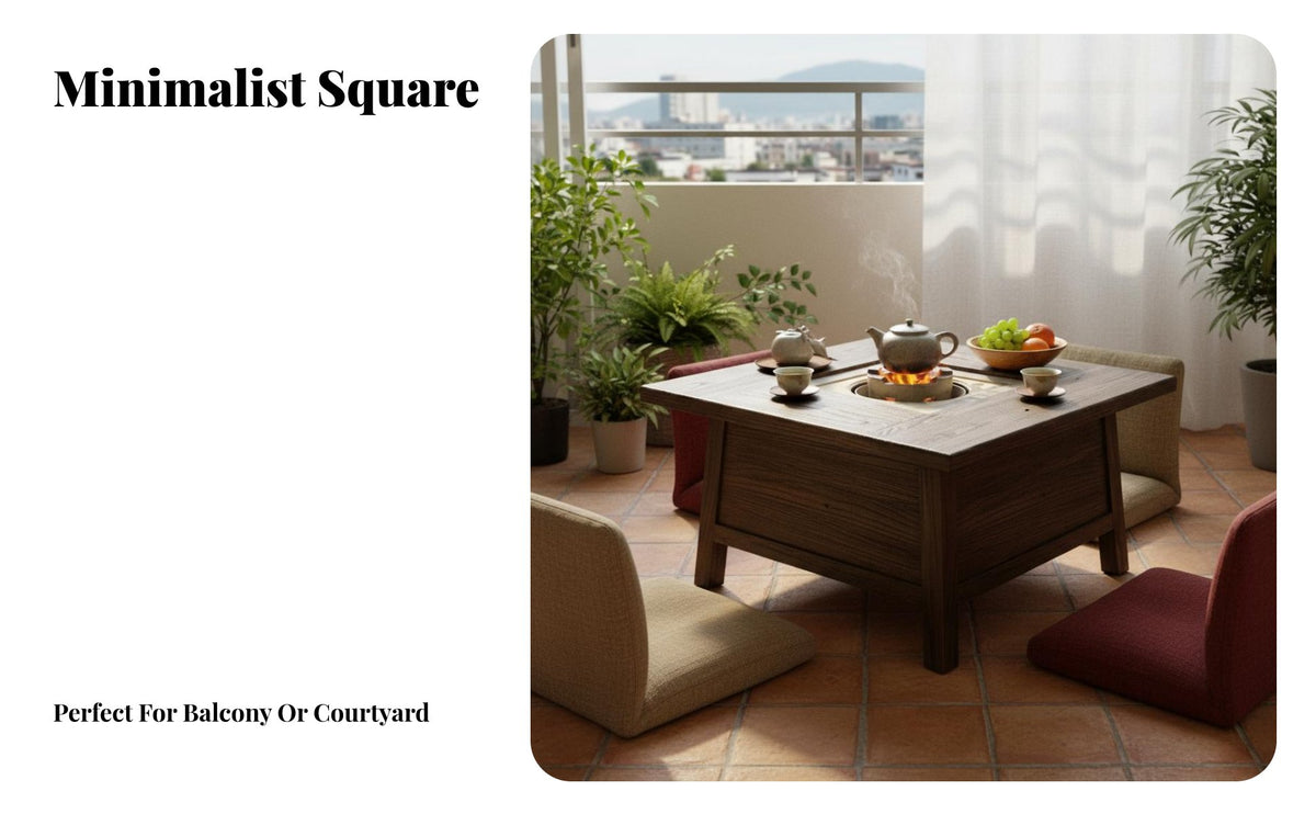 Multi-Functional Square Brazier Table Traditional Design Household Furniture Natural Grain Outdoor Furnishing Polished Finish for Homeowners, Adults, Balcony, Courtyard, Patio, Living Room