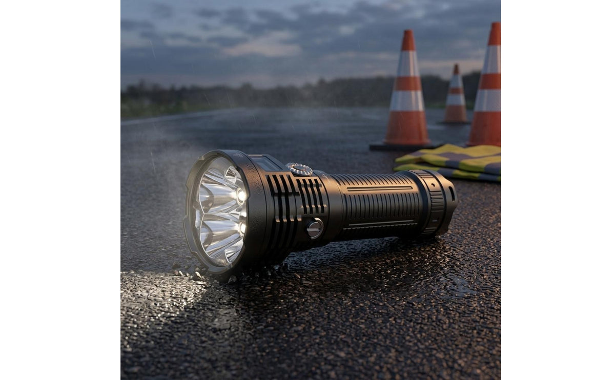 Search Flashlight Multi-Faceted Head Power-Replenishable Flashlight Built-in Display Power-Replenishable Focused Light Source for Emergency Lighting