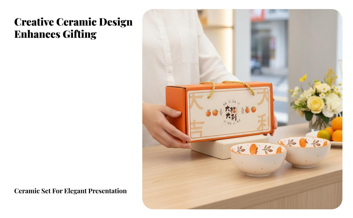 Ceramic Bowl & Plate Set, Creative Tableware, Gift Box, Festive Lucky Design, Business Gift