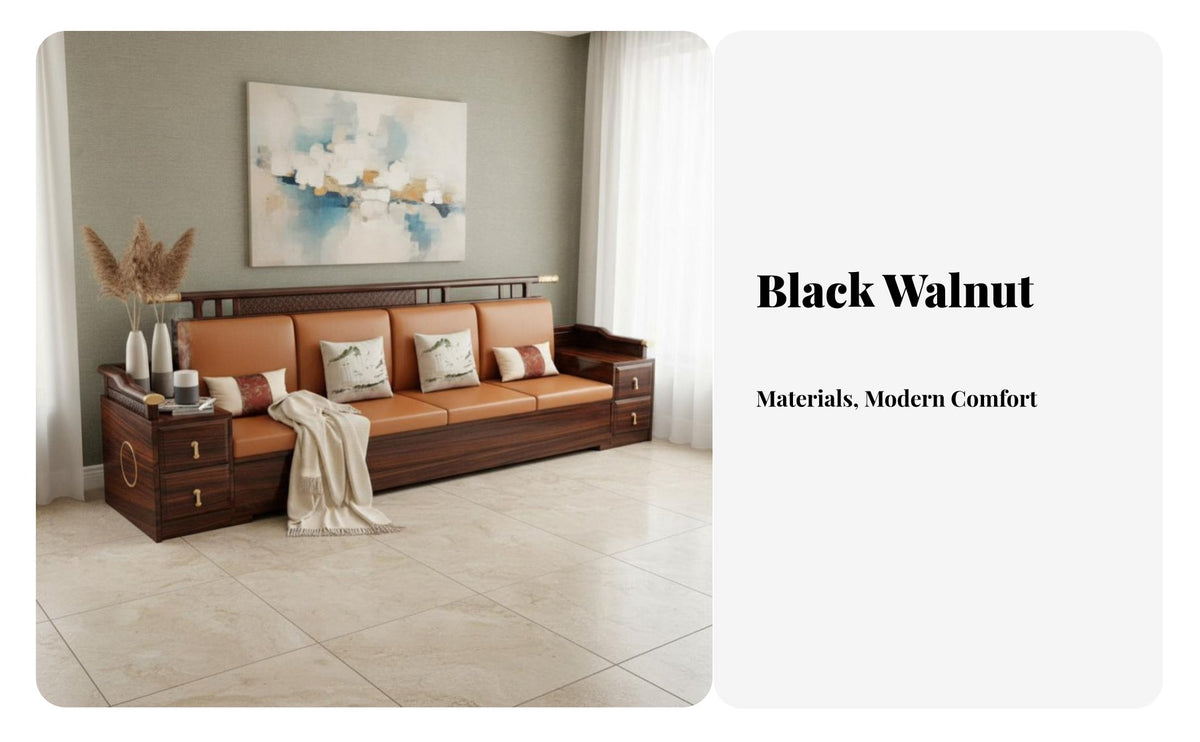 Multi-Piece Wooden Couch Set New Chinese aesthetic Living Room Furniture Light Luxury Design Lounge Suite for Homeowners, Families, Reception Office