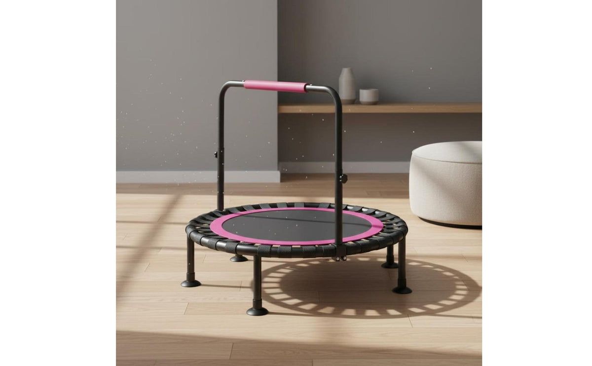 Mini Trampoline Non-Slip Feet Small Exercise Trampoline Foldable Rebounder Sturdy Duty Rebounder with Stability Bar for Family