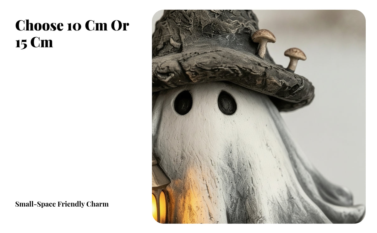 Glowing Specter with Mushroom Hat | warm yellow Light, Hanging or Tabletop Display, specter with Lantern