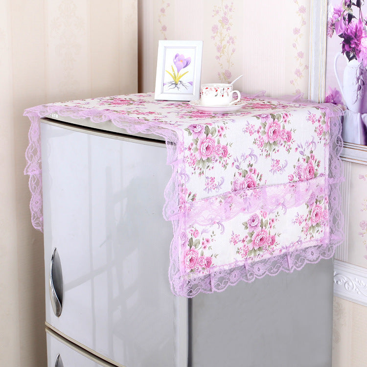 Refrigerator Dust Cover with Lace Trim, Floral Fabric Refrigerator Top Protector