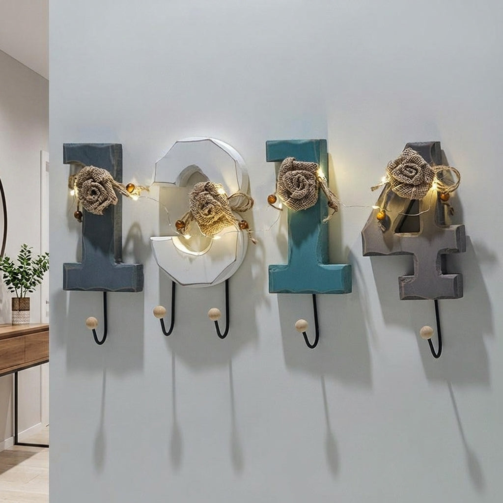 Nordic Wooden Wall Hooks, Key Holder for Wall, Decorative Hanger with Light, Nursery & Coat Hooks, 5-10kg Capacity