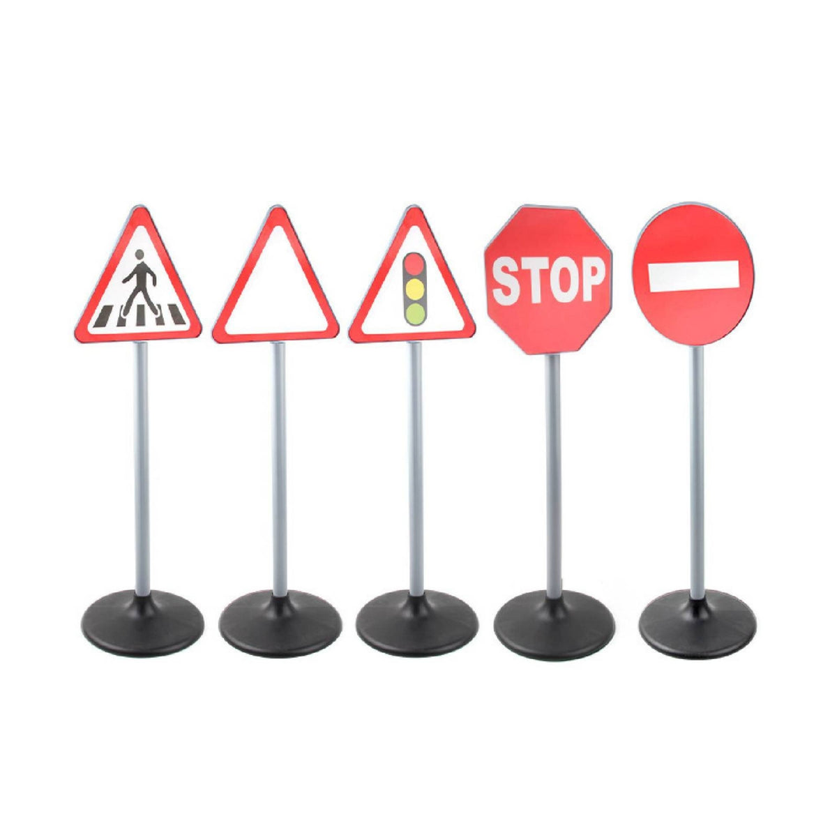 5 Pieces Freestanding Road Sign Models Safety Toy Road Signs with Bases Realistic Toy Traffic Signs Sturdy for Teachers, Toddlers, Playroom