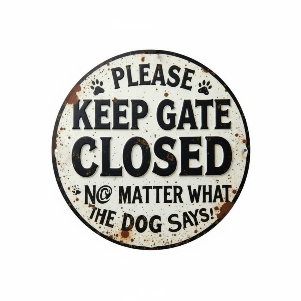 Round Metal Wall Plaque Paw Retro Print Iron Sign Rust-Brown Home Decor for Gate