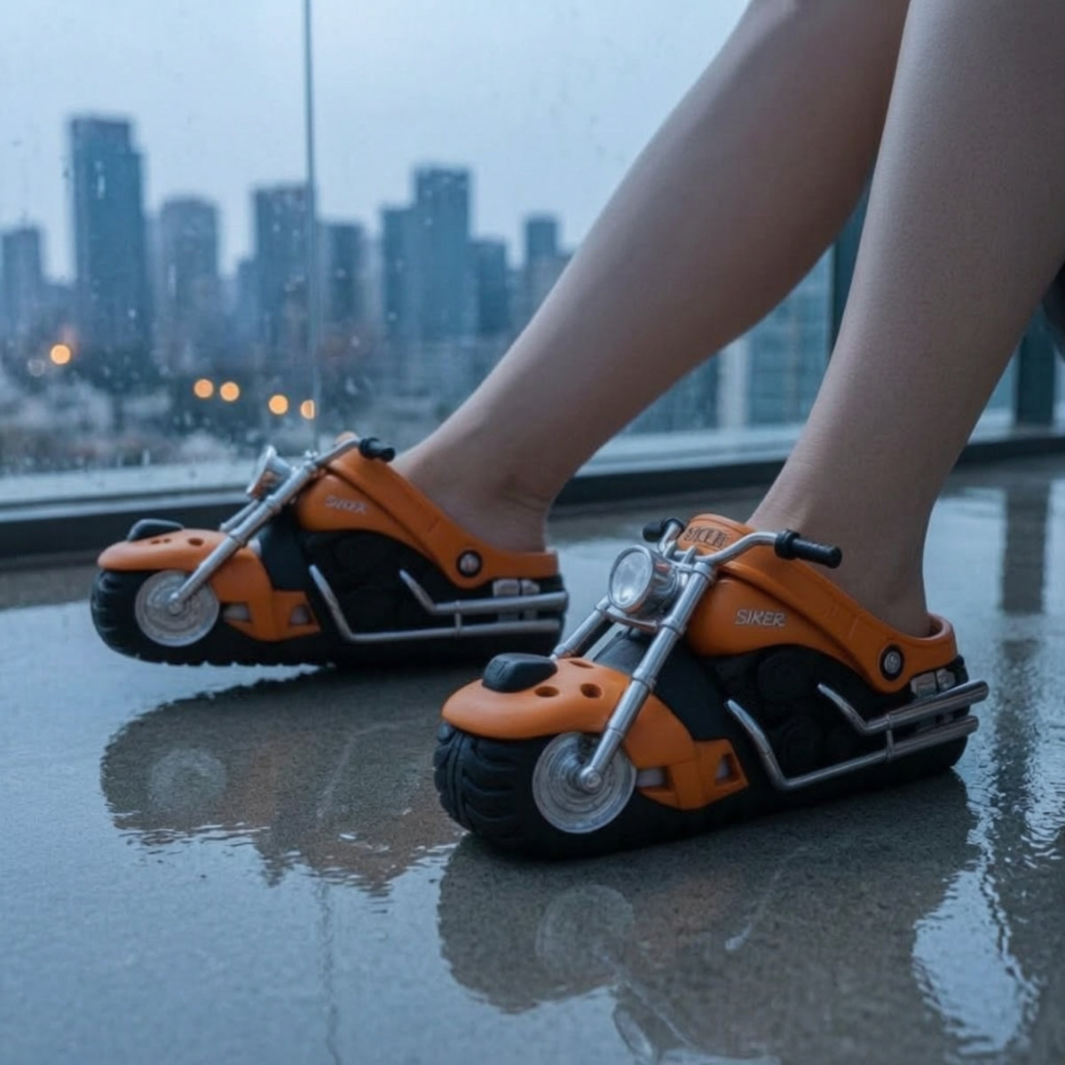 Novelty Motorcycle Clogs Molded Motorbike Shoes Water-Friendly Slip-on Clogs Breathable for Bikers, Beach, Poolside