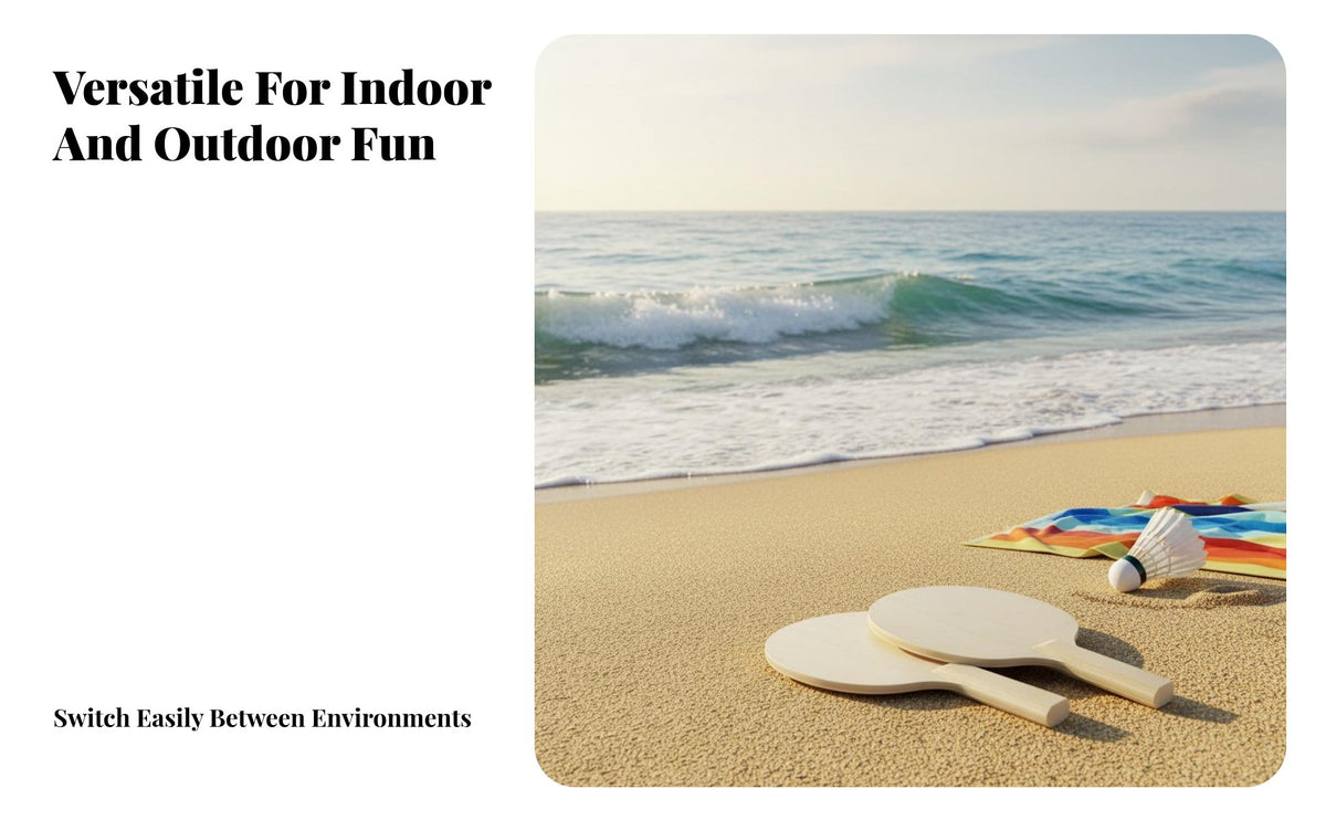 Wooden Paddleball Racket Indoor Outdoor Use Unpainted Wood Paddle Thickened Design Wooden Beach Paddle Set for Students, Beginners, Backyard, Park