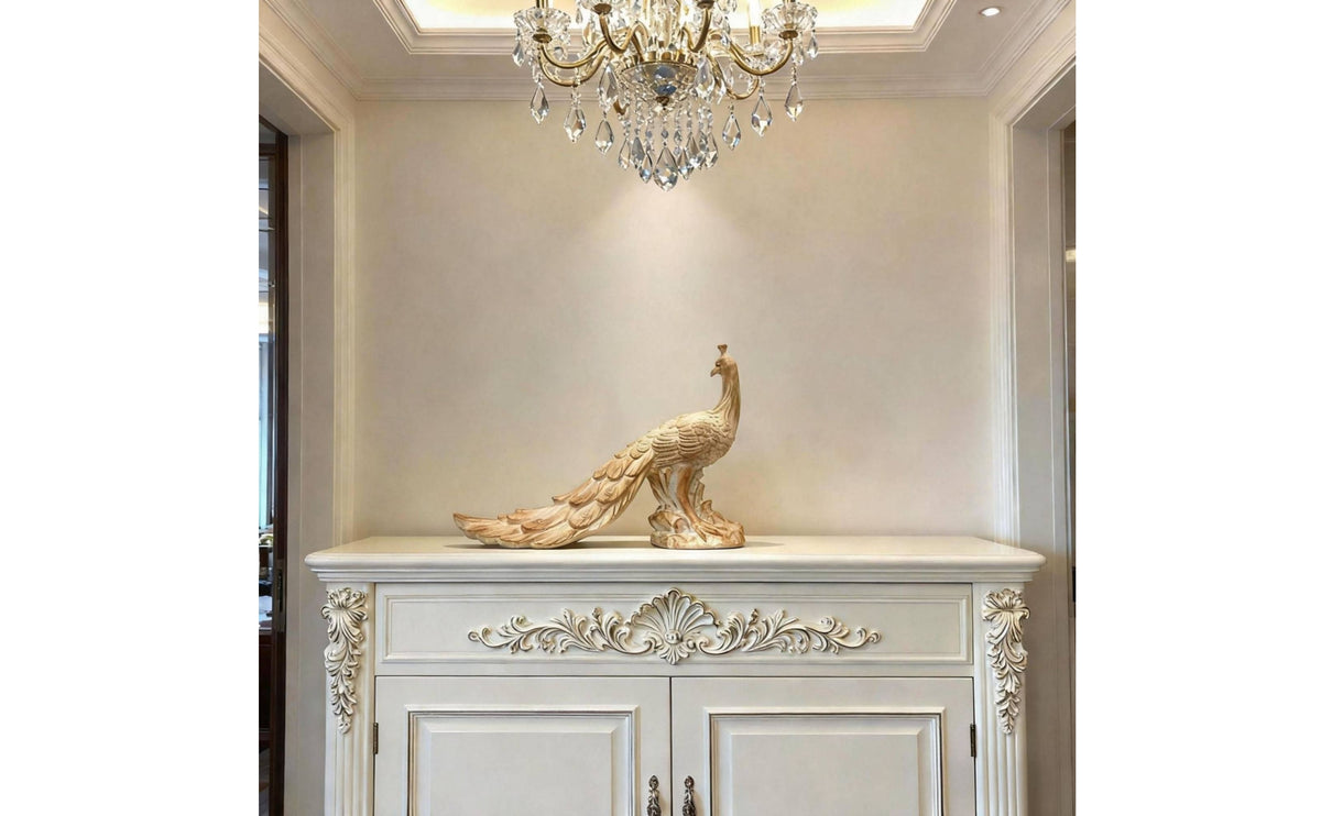 Peacock Figurine Carved Peacock Sculpture Carved Bird Figurine for Sideboard, Console Table, Entryway