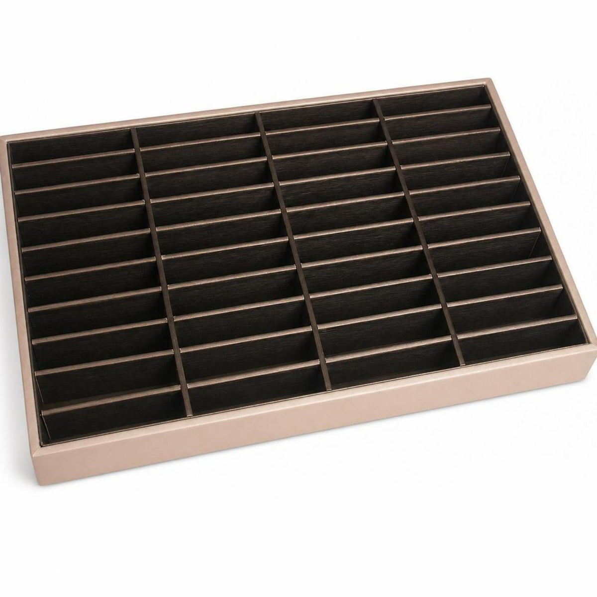 Brushed Gold Jewelry Display Tray Multi-Slot Jewelry Organizer Tray Rectangular Compact for Collectors, Showcases, Retail Counters