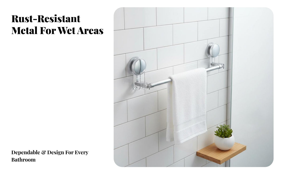 Drilltool-Less Installation Extendable Suction Towel Bar Traceless Removal Bathroom Hardware Waterproof Wall Rack Rust-Proof for Renters, Homeowners, Adults, Washroom, Shower Area, Kitchen