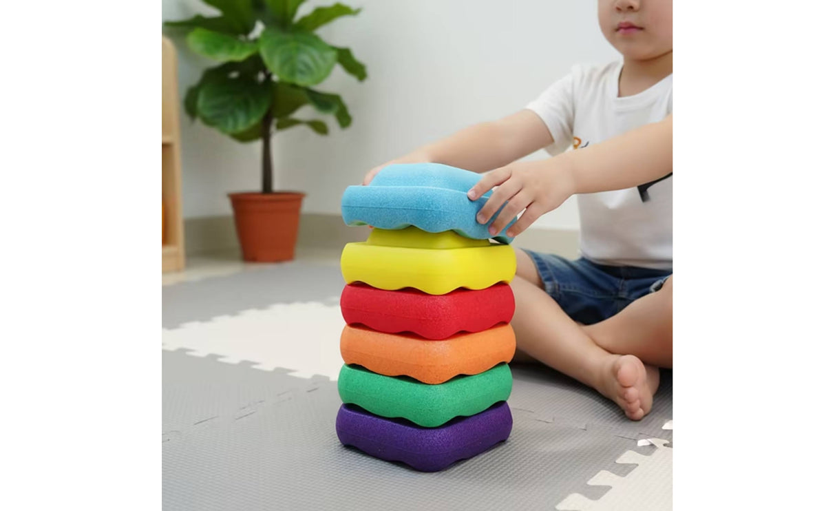 6 Pieces Stackable Balance Stepping Stones Slip-Resistant Foam Stepping Stone Long-Lasting Toy Lightweight for Children, Toddlers, Playroom, Preschool, Classroom
