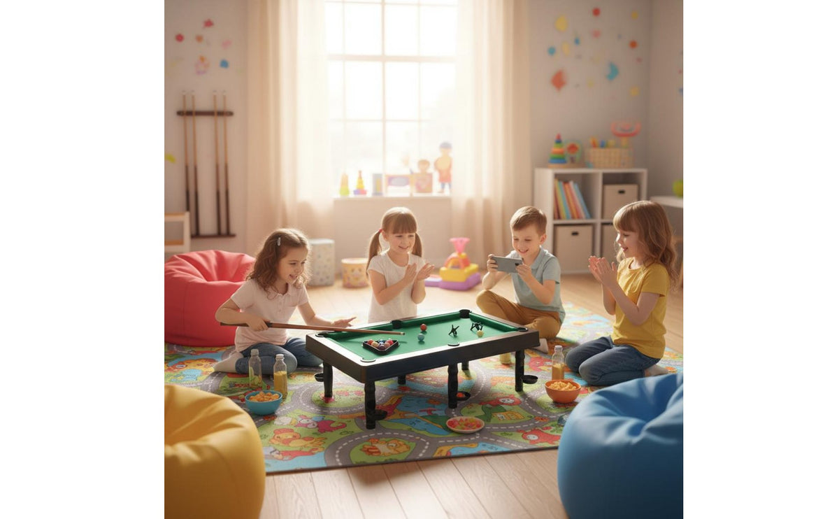 Interactive Play Mini Pool Table Space-Saving Design Desktop Billiards Table Portable and Lightweight Desktop Billiards Set Child-Safe Materials for College Students, Dorm Room, Party