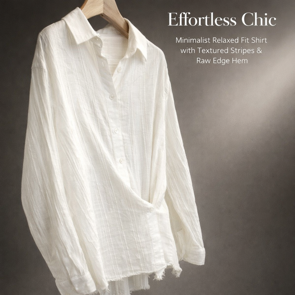 Long Sleeve Shirt for Women with Collar and Loose Fit, Oversized Casual in Korean Style with Blended Fabric, Everyday Wear