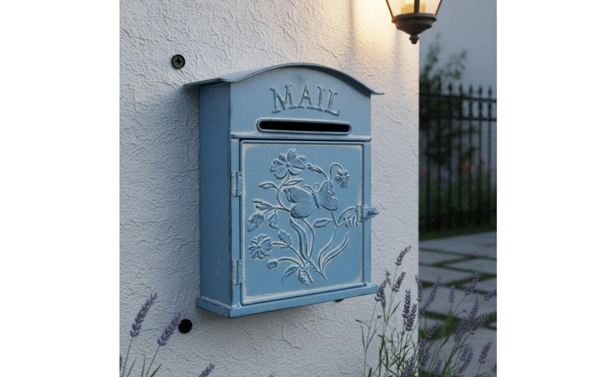 European Design Post Box Wrought Iron Wall-Mounted Mailbox Wall Mount Mailbox Resistant Embossed Post Box for Office