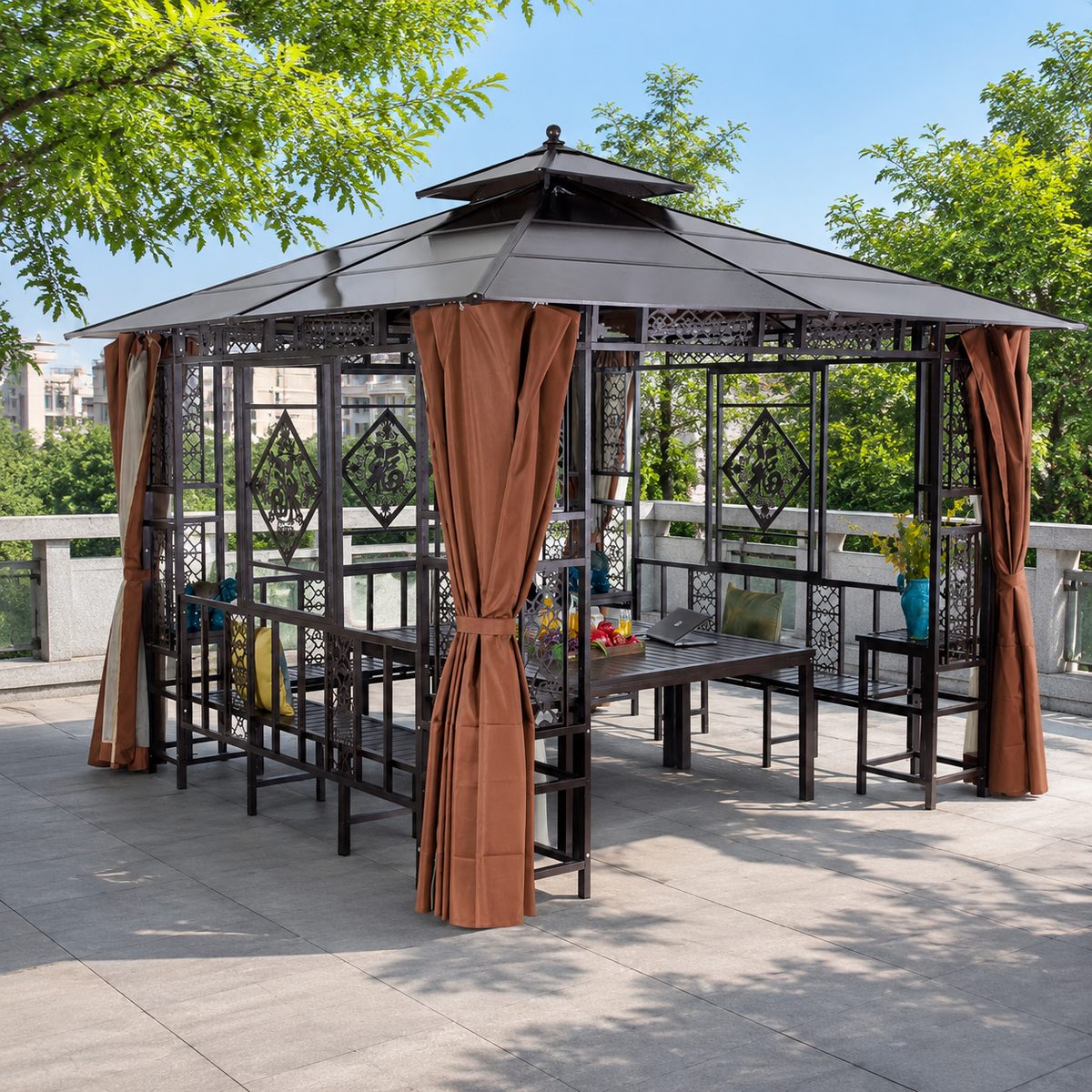 Metal Pergola 3x3m Square With Curtain Mosquito Net Outdoor Gazebo For Garden Enthusiasts