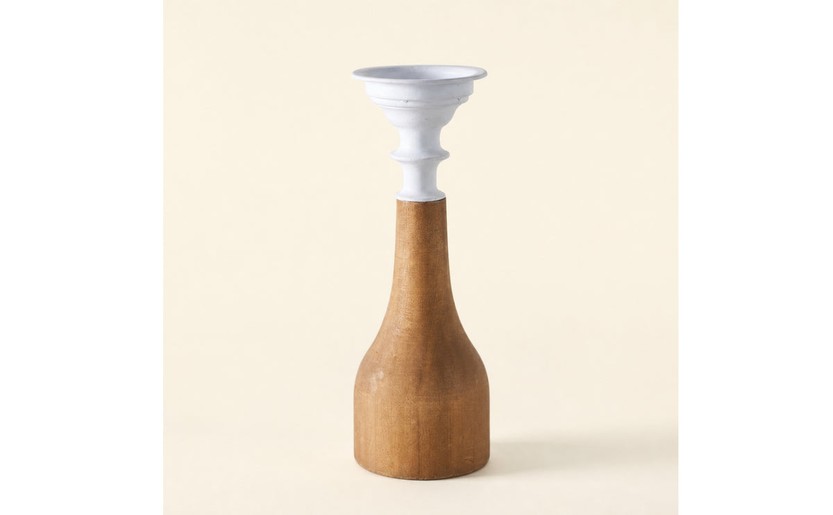 Wooden Candle Holder with Metal Tray Tabletop Wood Candlestick with Iron Plate Decorative Wooden Candle Holder for Decorators