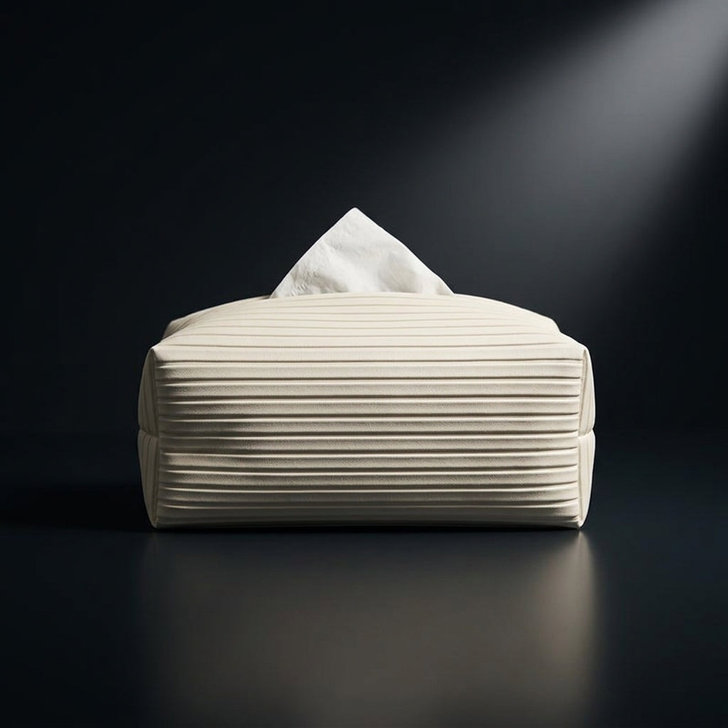 Tissue Box Cover for Modern Bathroom Decor, PU Leather Rectangular Shape Tissue Holder for Home Office, Ribbed Facial Tissue, Car Tissue Box