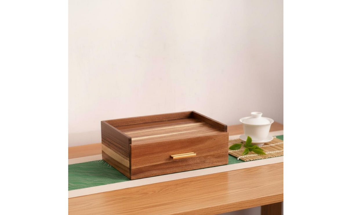 Solid Wood Wooden Tea Bag Storage Box Multifunctional Tea Chest with Drawer Large Capacity for Kitchen