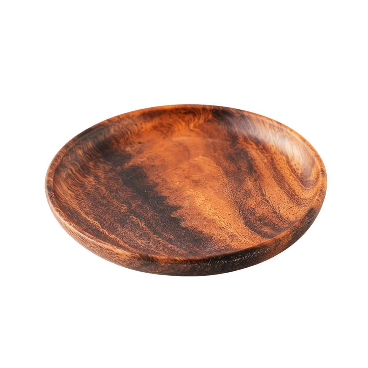 Acacia Wood Dish Round Wooden Dish with edge Shallow Wooden Tray with Lip for Entertaining, Tea Time