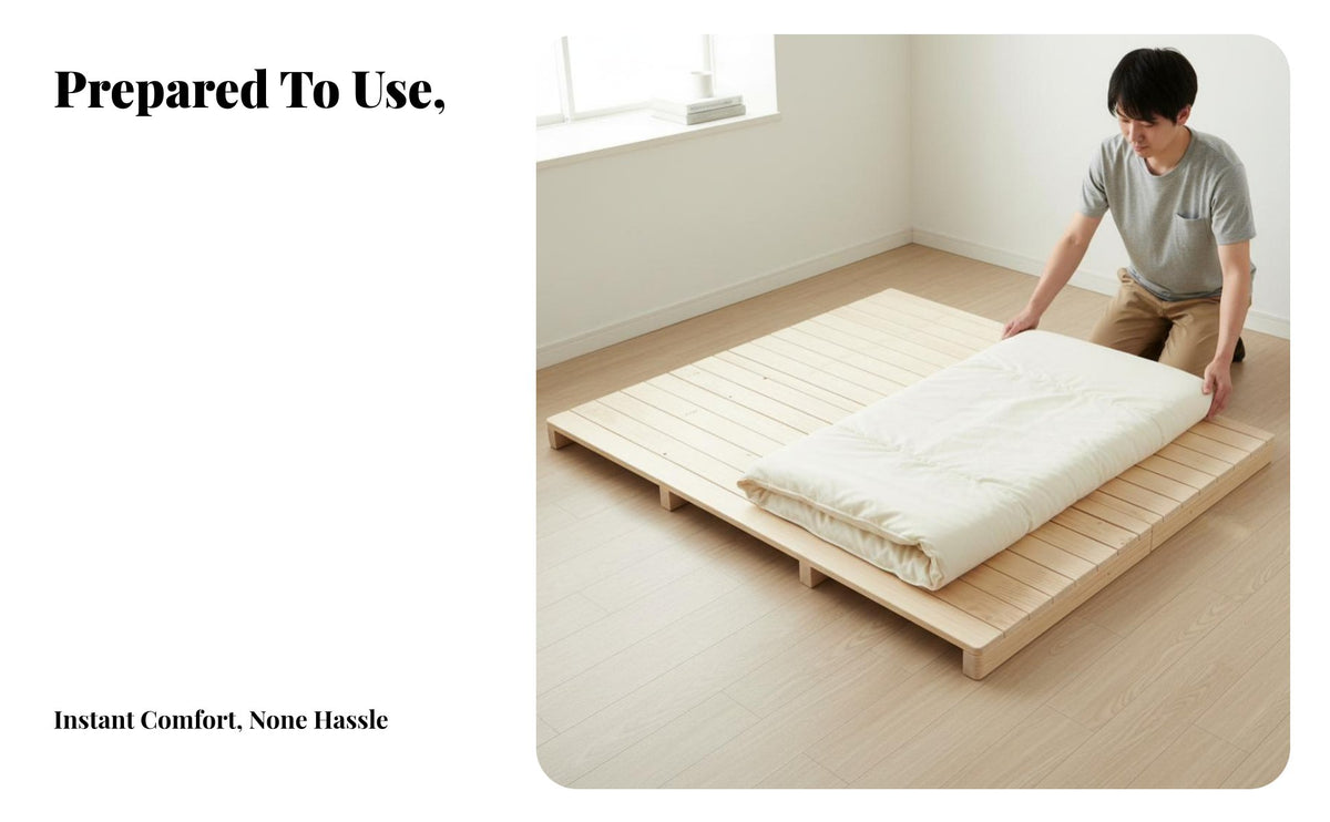Foldable Mattress Support Folding Design foldable Slatted Bed Base Japanese design Bedroom Furniture for Apartment Dwellers, Minimalists, woven mat Room