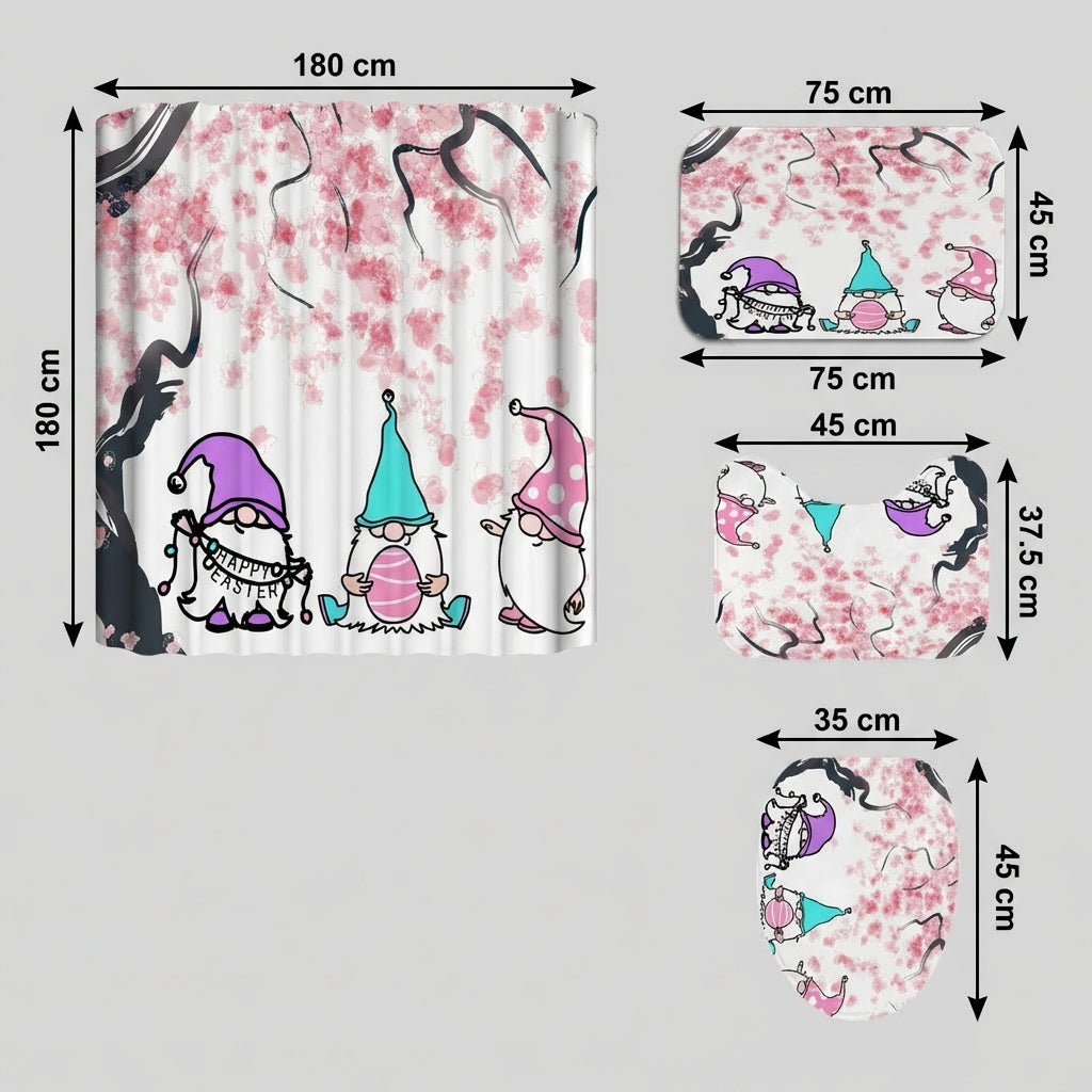 4 Pcs Washroom Decor Set Digital Print Washroom Curtain Set with Mats Includes Hooks Home Textiles for Renters, Adults, Washroom, Apartment