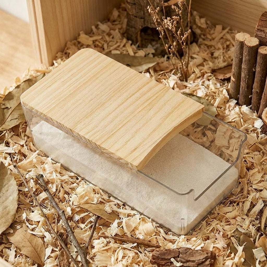 Transparent Acrylic Hamster Sand Bath with Sliding Lid, 2-Piece Hamster Sand Container for Small Animals, Easy to Clean Desktop Digging Box
