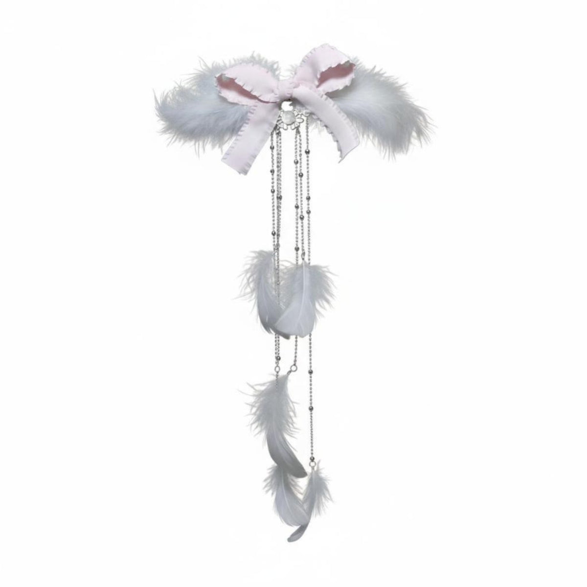 Handmade Feather Hairpin, Bowknot, Long Ribbon, Traditional Chinese Dress Vintage, Romantic Vintage Design