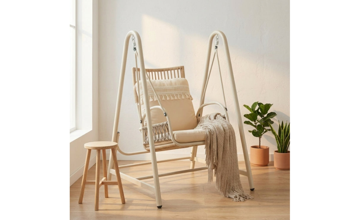 Hanging Swing Chair with Stand Freestanding Hanging Curved Hanging Seat Chair with Stand Suspended Furniture for Adults, Balcony, Living Room, Bedroom
