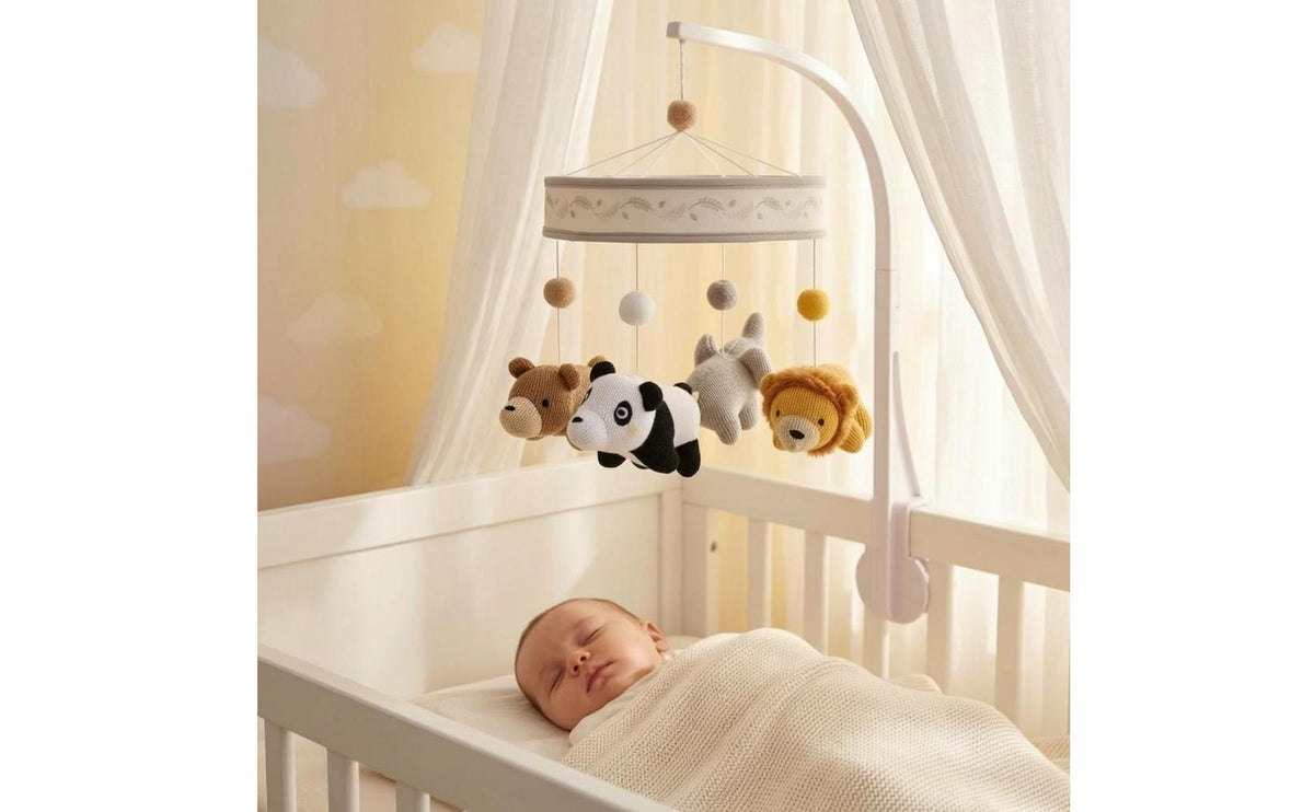 Soft Yarn Crocheted Creature Crib Mobile Neutral and Bright Colors Hanging Soft-Textured Creature Mobile for Babies