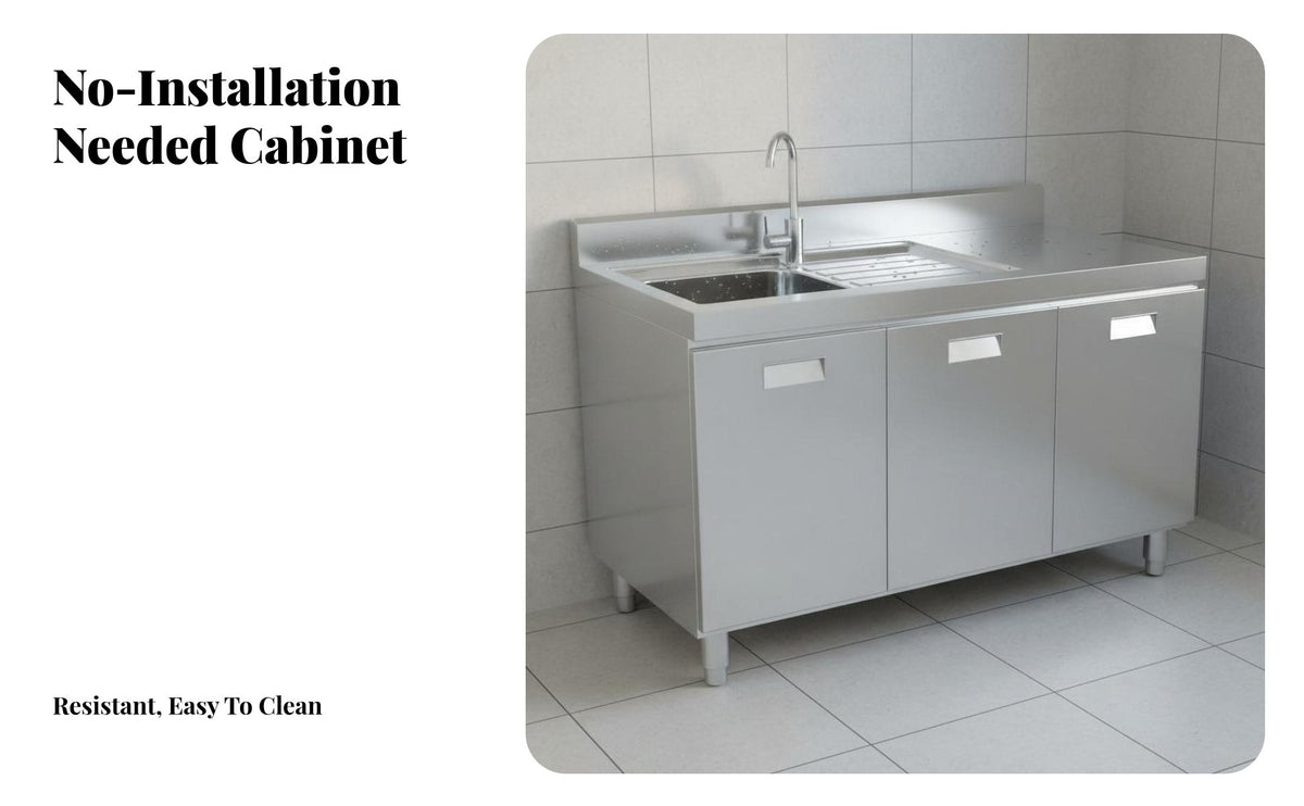 Stainless Steel Kitchen Cabinet Easy to Clean Unified Kitchen Workstation Water Resistant Metal Utility Cabinet for Homeowners, Apartment Dwellers