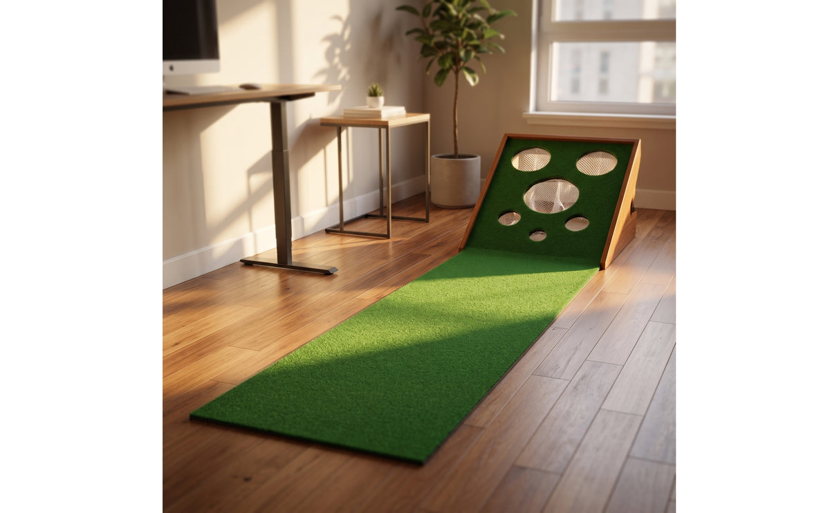 Indoor Golf Putting Mat with Wooden Base Portable Golf Putting Green Foldable Sports Equipment Realistic for Golfers, Home, Garage, Backyard
